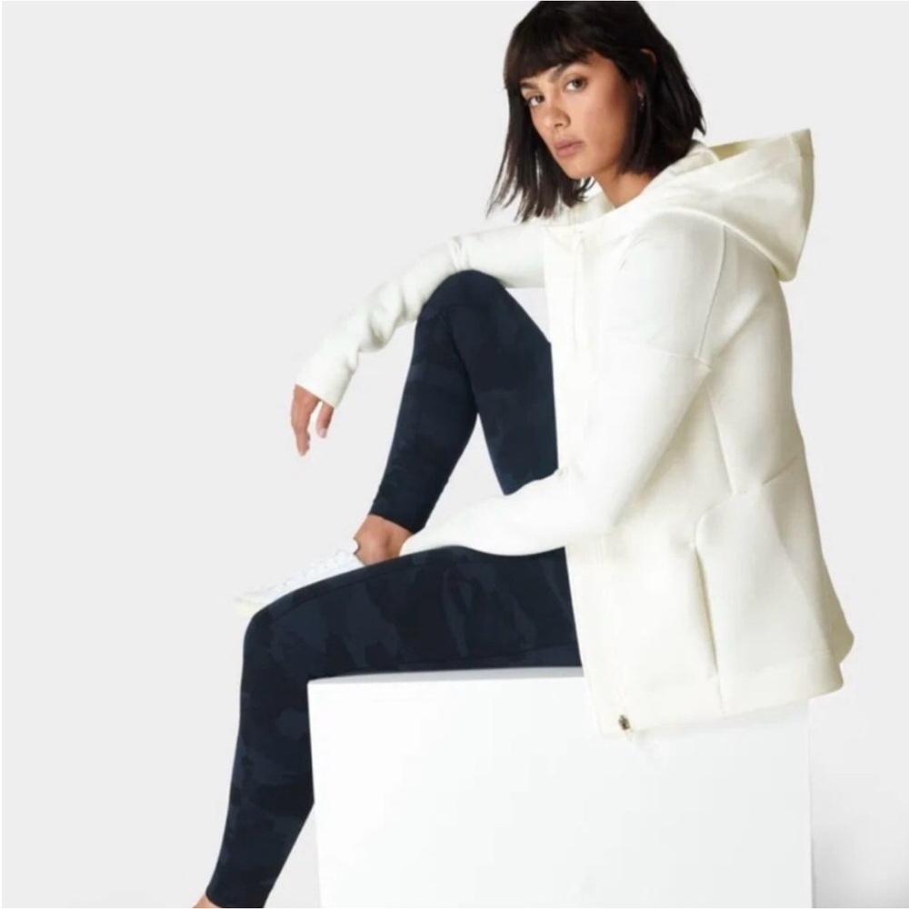 SWEATY BETTY Marl Fleece Cross Train Hoodie Lilly White Size Small